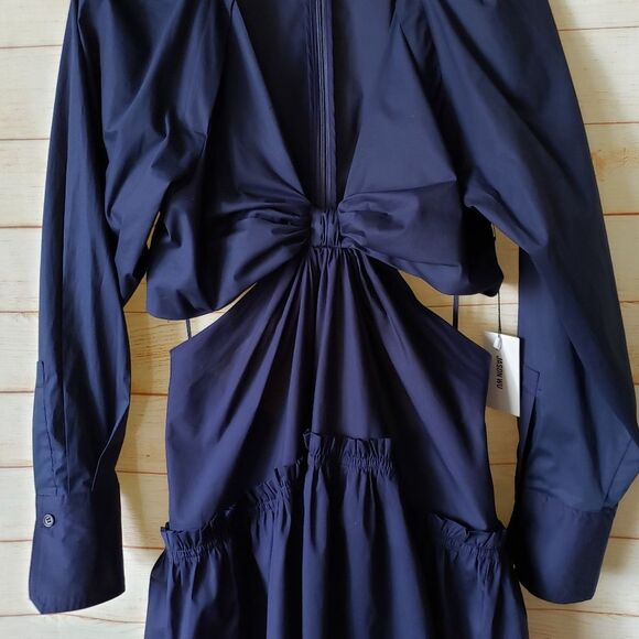 Jason Wu Cutout Cotton/Spandex Poplin Long Sleeve Mini Dress - Picture 8 of 16